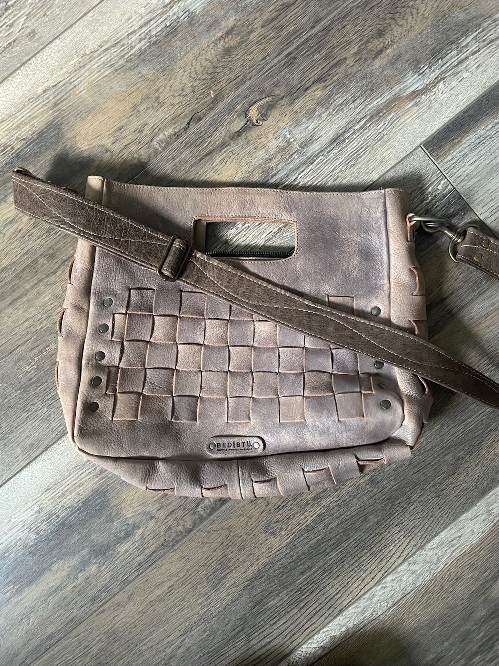 Bed Stu Leather ORCHID Crossbody Bag Handbag Taupe Driftwood MSRP $280